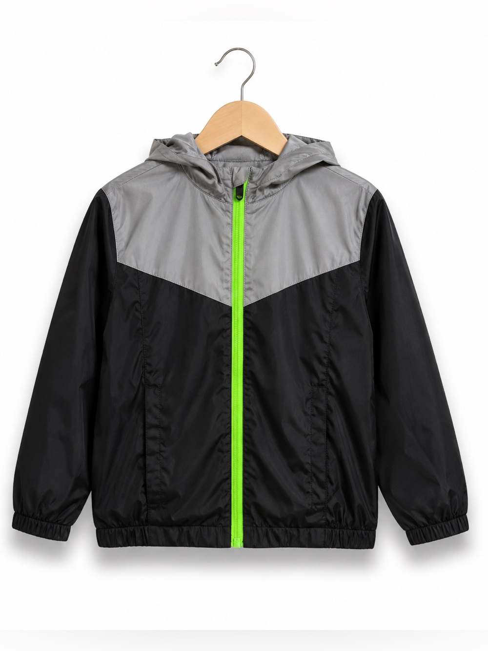 Xersion Boys Jacket Gray Black Neon Green XS 6 7 Full Zip Windbreaker Fleece